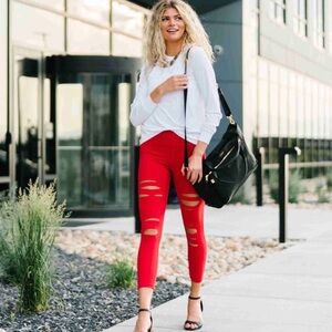 ZYIA Red Slashed Luxe Hi-Rise 7/8 24” Leggings